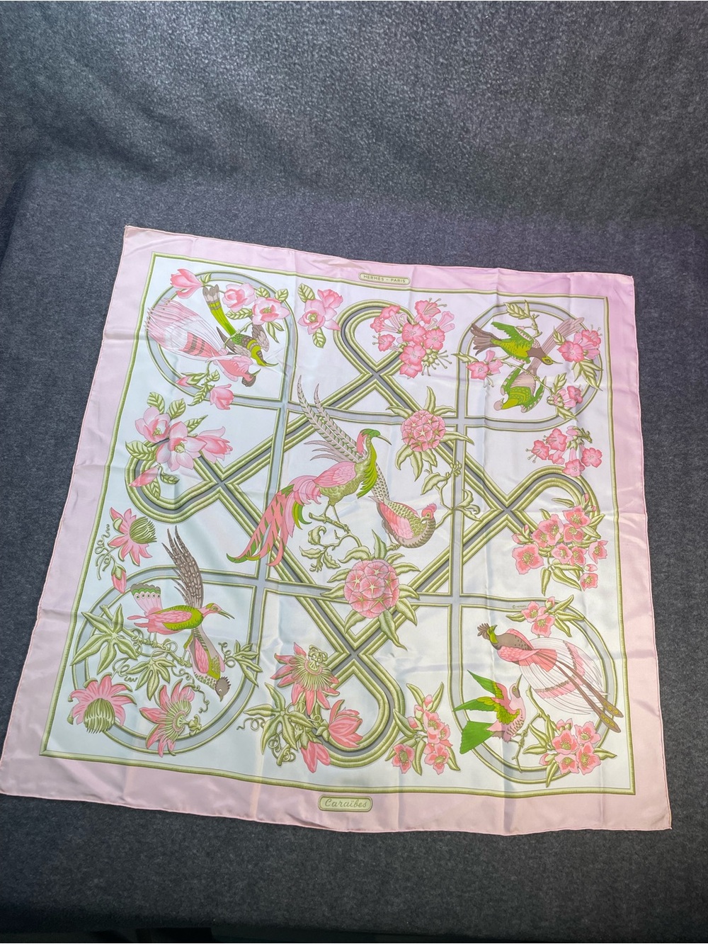 HERMES Carre 90 Caraibes Silk Scarf Authentic Christiane Vauzelles